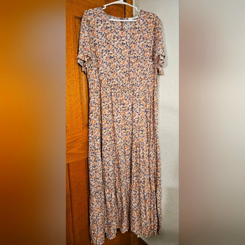 Nemador Floral Maxi Dress in Peach Blue - Women Dresses Maxi 1XL